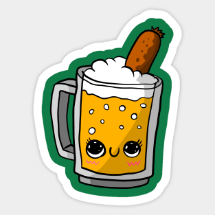 beer and sausage, Oktoberfest kawaii art. cute. Sticker